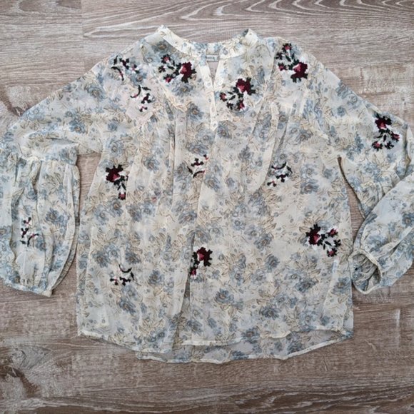 Zara Cream Flowy Embroidered Floral Romantic Peasant Blouse Size Small - Picture 3 of 15